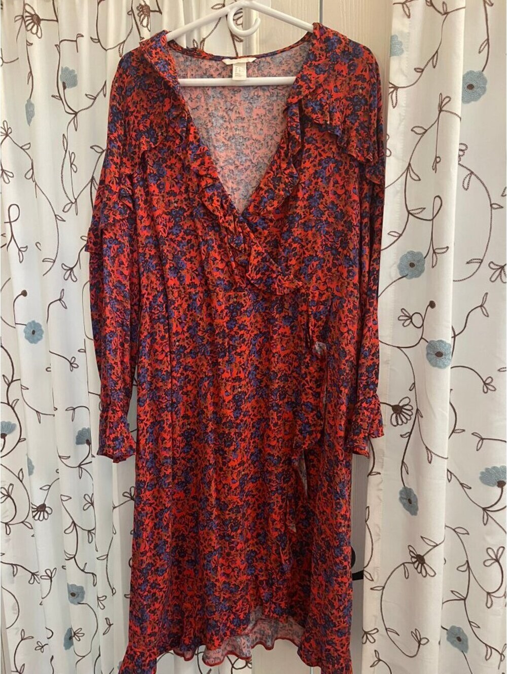 NWOT | H&M | 14 | Floral Faux Wrap Ruffle Midi Dress - Picture 3 of 10